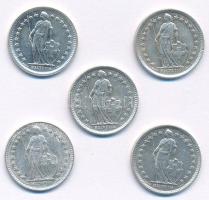 Svájc 1951-1966. 1/2Fr Ag (5xklf) T:1-,2
Switzerland 1951-1966. 1/2 Franc Ag (5xdiff) C:AU,XF
Krau...