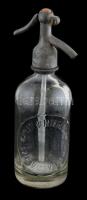 Újpesti Vendéglősök Szikvízgyár, szódásüveg, kopásokkal, m: 27 cm