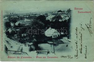 1899 (Vorläufer) Karánsebes, Caransebes; látkép, háttérben a zsinagóga / general view, synagogue in the background (EB)