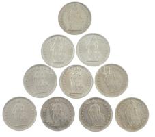 Svájc 1934-1966. 1/2Fr Ag (10xklf) T:1--2-
Switzerland 1934-1966. 1/2 Franc Ag (10xdiff) C:AU-VF
K...
