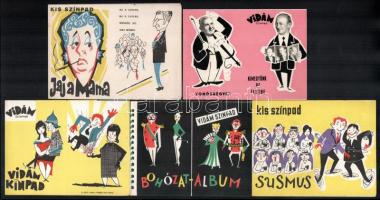 cca 1962 A Vidám Színpad és a Kis Színpad 5 db műsorfüzete, szereplőosztás, szereplők karikatúrája