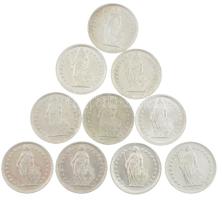 Svájc 1952-1967. 1/2Fr Ag (10db) T:1-,2
Switzerland 1952-1967. 1/2 Franc Ag (10pcs) C:AU,XF
Krause...