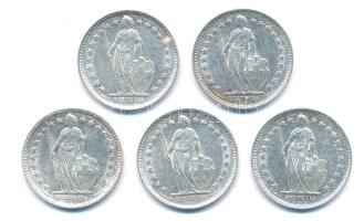 Svájc 1952. 1/2Fr Ag (5db) T:1-,2
Switzerland 1952. 1/2 Franc Ag (5pcs) C:AU,XF
Krause KM#23