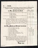 1853 Tolna megyei hús és pékáru díjszabás ártábla hirdetménye 22x26 cm