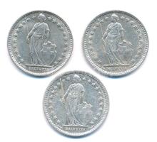Svájc 1943-1962. 1Fr Ag (3xklf) T:1-,2 Switzerland 1943-1962. 1 Franc Ag (3xdiff) C:AU,XF Krause KM#...
