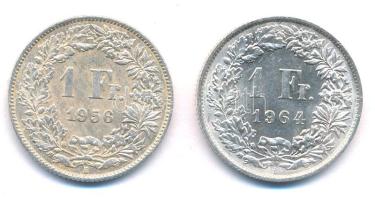 Svájc 1956-1964. 1Fr Ag (2xklf) T:1-,2 Switzerland 1956-1964. 1 Franc Ag (2xdiff) C:AU,XF Krause KM#24