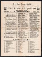 1877 Amstetteni tűzeset károsultjainak javára készült sorsjáték hirdetménye és a nyertesek névsora / Amstetten lottery advertising