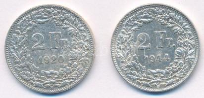 Svájc 1920-1944. 2Fr Ag (2xklf) T:2,2- Switzerland 1920-1944. 2 Francs Ag (2xdiff) C:XF,VF Krause KM#21