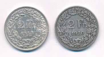 Svájc 1920-1944. 2Fr Ag (2xklf) T:2-,3 Switzerland 1920-1944. 2 Francs Ag (2xdiff) C:VF,F Krause KM#21