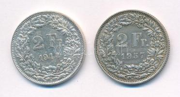 Svájc 1944-1957. 2Fr Ag (2xklf) T:2,2- Switzerland 1944-1957. 2 Francs Ag (2xdiff) C:XF,VF Krause KM#21