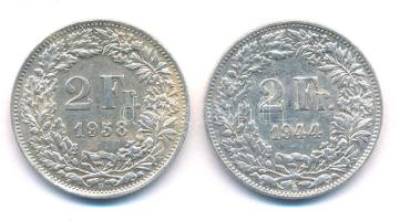Svájc 1944-1958. 2Fr Ag (2xklf) T:2,2- Switzerland 1944-1958. 2 Francs Ag (2xdiff) C:XF,VF Krause KM#21