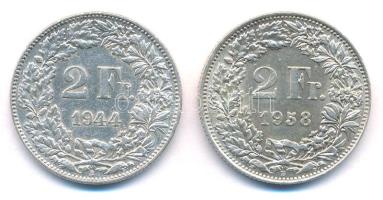 Svájc 1944-1958. 2Fr Ag (2xklf) T:2,2- Switzerland 1944-1958. 2 Francs Ag (2xdiff) C:XF,VF Krause KM#21
