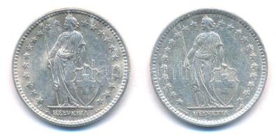 Svájc 1944-1961. 2Fr Ag (2xklf) T:2,2- ph. Switzerland 1944-1961. 2 Francs Ag (2xdiff) C:XF,VF edge ...