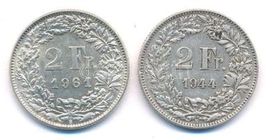 Svájc 1944-1961. 2Fr Ag (2xklf) T:2,2- Switzerland 1944-1961. 2 Francs Ag (2xdiff) C:XF,VF Krause KM#21