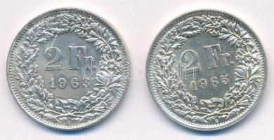 Svájc 1963-1965. 2Fr Ag (2xklf) T:1-,2 ph. Switzerland 1963-1965. 2 Francs Ag (2xdiff) C:AU,XF edge error Krause KM#21