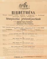 1873 Lótenyésztési jutalomdíjosztás hirdetménye plakát 47x62 cm Hajtva