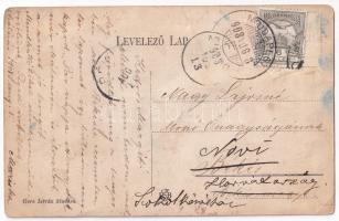 1908 Málnásfürdő, Malnas Bai; vasútállomás, gőzmozdony, vonat, vasutasok. Gere István kiadása / rail...