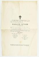 1905 Arad, Kugler István kir. ítélőtáblai bíró gyászjelentése textilre nyomtatva