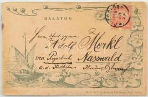 1905 Balaton. Kihajtható 4 lapos füzet szecessziós virágos borítóval. Balatonföldvár, Balatonszepezd...
