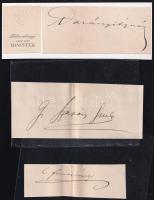 Ferencz József, József főherceg, Szapáry Gyula és Darányi Ignác autográf aláírásai kivágásokon