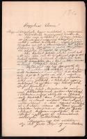 1891 Nagyvárad, Gyöngyös, Dr. Bary József (1858-1915) albíró/királyi eljárásbíró, a tiszaeszlári vérvádper vizsgálóbíró megüresedett bíró állásra való jelentkezése, és fizetési előleg kérelme, autográf aláírásokkal, 2 db 50 kr okmánybélyeggel.