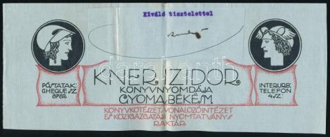 1914 Kner Izidor aláírt fejléces számlája fejléce