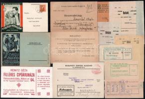 Kis vegyes papírrégiség tétel benne régi fotókkal, művészeti reklámokkal, levelezőlapokkal