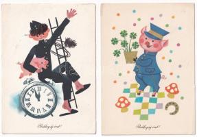 10 db MODERN magyar retro grafikai üdvözlő képeslap vegyes minőségben. Képzőművészeti Alap / 10 mode...