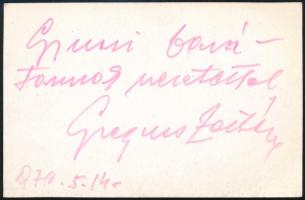 Greguss Zoltán (1904-1986) színművész autográf sorai az őt ábrázoló nyomat hátoldalán