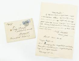 1932 Bp., Kukán Géza (1890-1936) festőművész saját kezűleg írt levele Sárdy Brutus (1892-1970) festőművész, restaurátor részére, amelyben csereajánlatot tesz egy képére (cserébe saját, hasonló nagyságú munkát ajánl fel), borítékkal