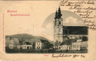 1901 Erzsébetváros, Dumbraveni, Elisabetopol; Fő tér, templom. Scholtes Albert kiadása / main square, church (EK)