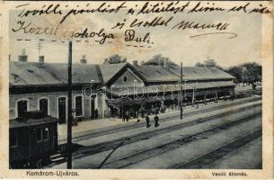 1931 Komárom, Komárnó; Újváros, vasútállomás, vonat / railway station, train (EK)