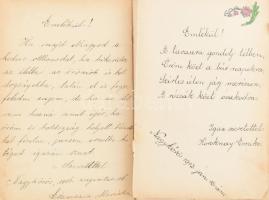 1912-1916 Nagykőrös, régi emlékkönyv, bejegyzésekkel, rajzokkal. Kissé viseltes, rézveretes, kapcsos...