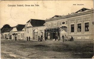 1916 Teke, Tekendorf, Teaca; Fő tér, üzlet. Schupiter János üzlete és saját kiadása / Hauptplatz / main square, shop (EK)