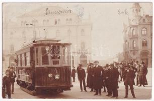 1906 Nagyvárad, Oradea; Pannonia szálloda és Emke kávéház, N.V.V. villamos / hotel and cafe, tram. photo (EK)