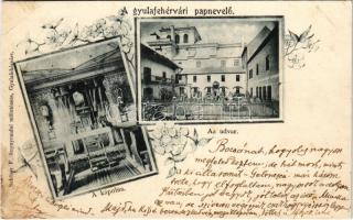 1903 Gyulafehérvár, Karlsburg, Alba Iulia; Papnevelő, udvar, kápolna belső. Schäser F. kiadása / Seminarium, chapel interior, courtyard. Art Nouveau, floral (r)