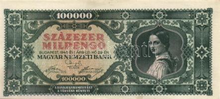 1946. 100.000MP mindkét oldal erősen félrevágva T:II+ Egyszer részben hajtva, törve nem!