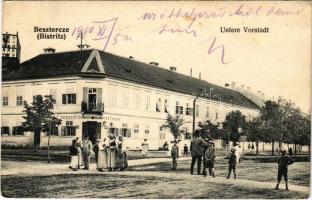 1910 Beszterce, Bistritz, Bistrita; Untere Vorstadt / tér, Jónásch Willibald vendéglője. Fritz Stolzenberg kiadása / Gasthaus / restaurant (EK)