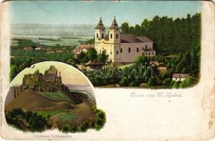 1902 Máriaradna, Mária-Radna, Radna (Lippa, Lipova); Solymosi vár, kegytemplom. Gregor Fischer kiadása / Soimos castle, pilgrimage church. litho (EB)