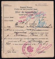 1920 Aradi azonosítási igazolvány