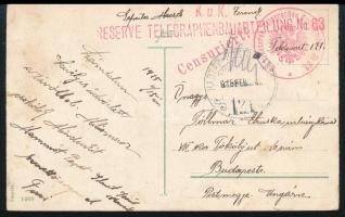 1915 Tábori posta képeslap K.u.k. RESERVE TELEGRAPHENBAUABTEILUNG No.63. + HP 121