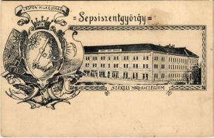 1907 Sepsiszentgyörgy, Sfantu Gheorghe; Legyen világosság! Székely Mikó Kollégium. Címeres szecessziós lap / boarding school. Art Nouveau, floral, coat of arms