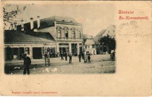 1902 Székelykeresztúr, Kristur, Cristuru Secuiesc; Fő tér, Wagner Vilmos üzlete, Lengyel László üzlete és saját kiadása / main square, shops (felszíni sérülés / surface damage)