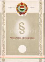 cca 1970-1980 A Magyar Népköztársaság Igazságügyminisztériumának kitöltetlen, 4 db, közte 2 db ezüst törzsgárda jelvény adományozó okirat, és 2 db miniszteri dicséret.