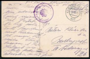 1915 Tábori posta képeslap K.u.k. Fliegerregiment / Fliegerkompagnie + FP 607
