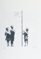 Banksy: Very Little Helps. Ofszet litográfia, papír, jelzett a nyomaton, szárazpecséttel Számozott: 10/60. Lapméret:50x35 cm, / Numbered, marked