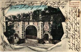 1909 Gyulafehérvár, Karlsburg, Alba Iulia; Alsó Károly kapu. Petri F. Vilmos kiadása / castle gate. Art Nouveau (EK)