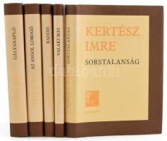 Kertész Imre: Sostalanság, Valaki más, Kaddis a meg nem született gyermekért, Az angol lobogó, Gályanapló. Bp., Magvető. Kiadói kartonált papírkötésben, kiadói papír védőborítókban, jó állapotban.