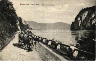 1923 Orsova, Kazán szoros, cigányok lovaskocsival. Hutterer G. 303. / Kasanausgang / gorge, gypsy family with horse cart (EB)