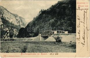 1900 Orsova, Szechenyistrasse im Kasan / Kazán szoros, Széchenyi út, híd. Hutter G. 300. / street in the gorge, bridge (Rb)
